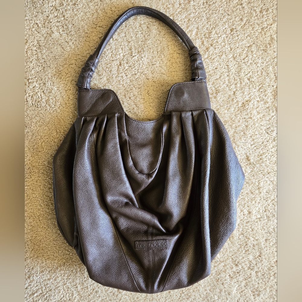 Max & Cleo Brown Leather Bag Duffle Cinch Sak Purse Shoulder Hobo XL